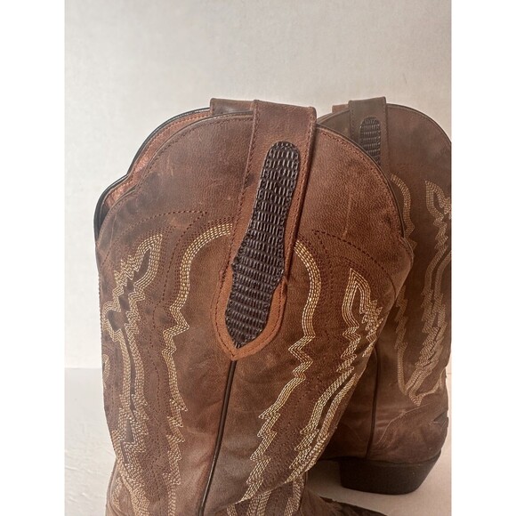 JB DILLON COWBOY SNIP TOE Boot 7.5 D Men  Lizard INLAY Brown Western  Inlay